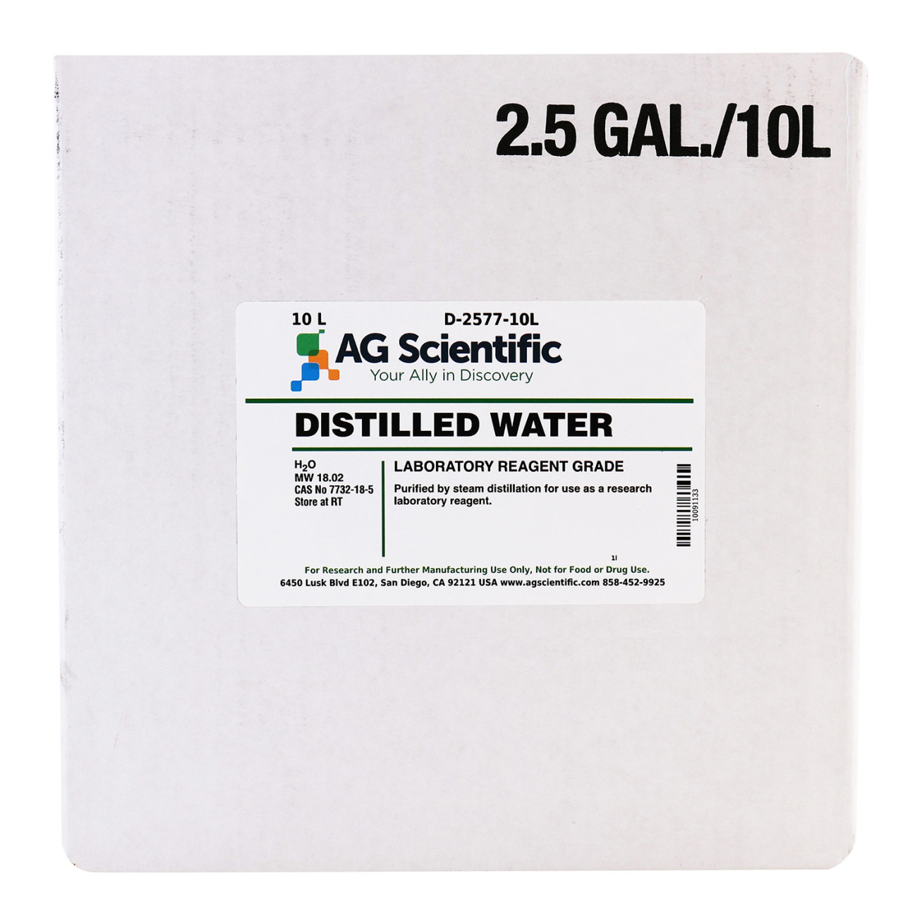Distilled Water, Laboratory Reagent Grade, 10 L