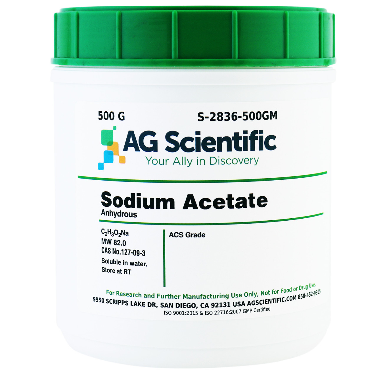 Sodium Acetate Anhydrous, ACS Grade, 500 G
