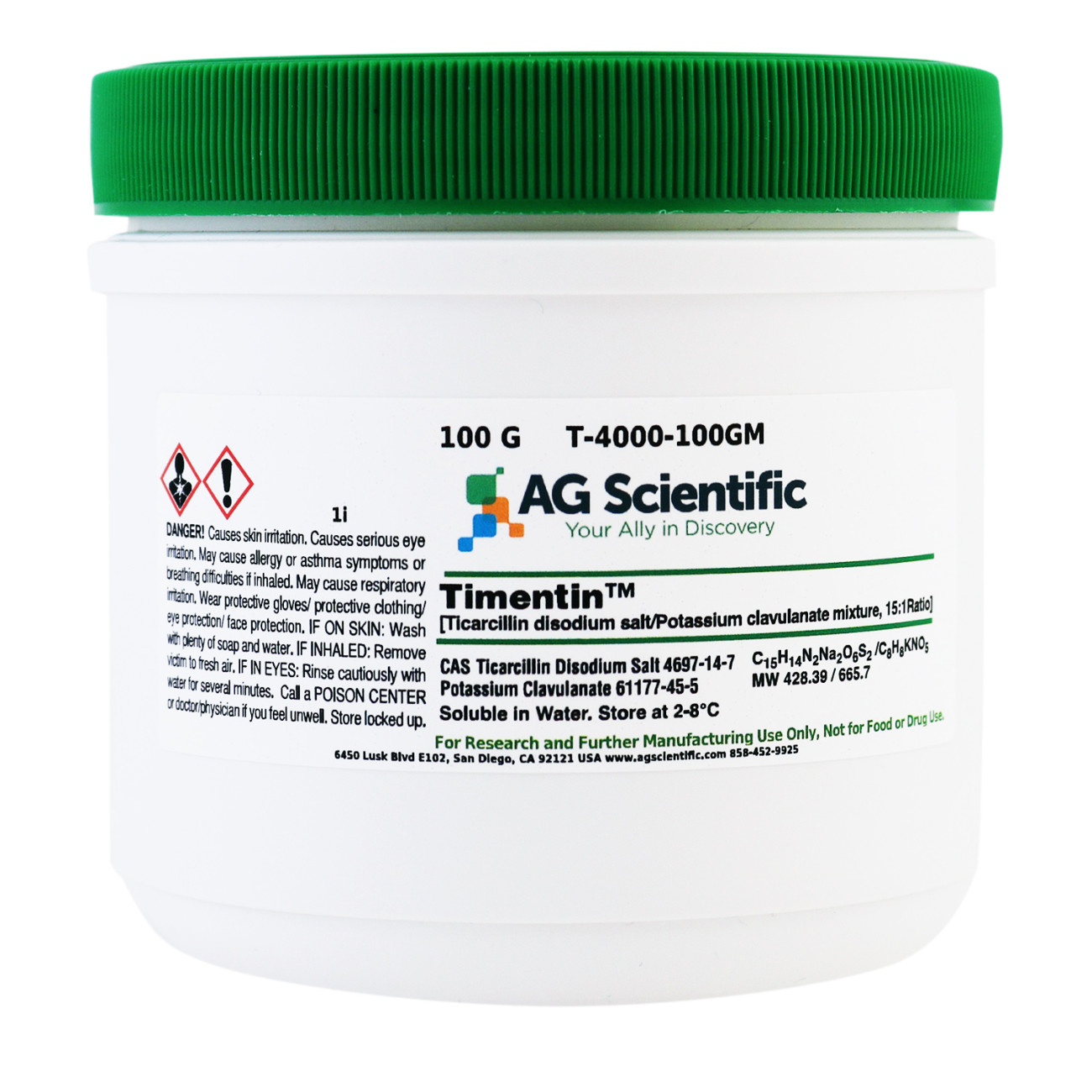 Timentin [Ticarcillin Disodium Salt / Potassium Clavulanate], USP Grade, 100 G
