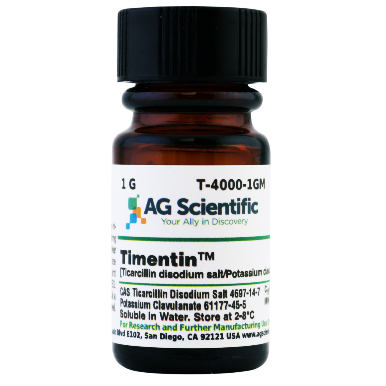 Timentin [Ticarcillin Disodium Salt / Potassium Clavulanate], USP Grade, 1 G