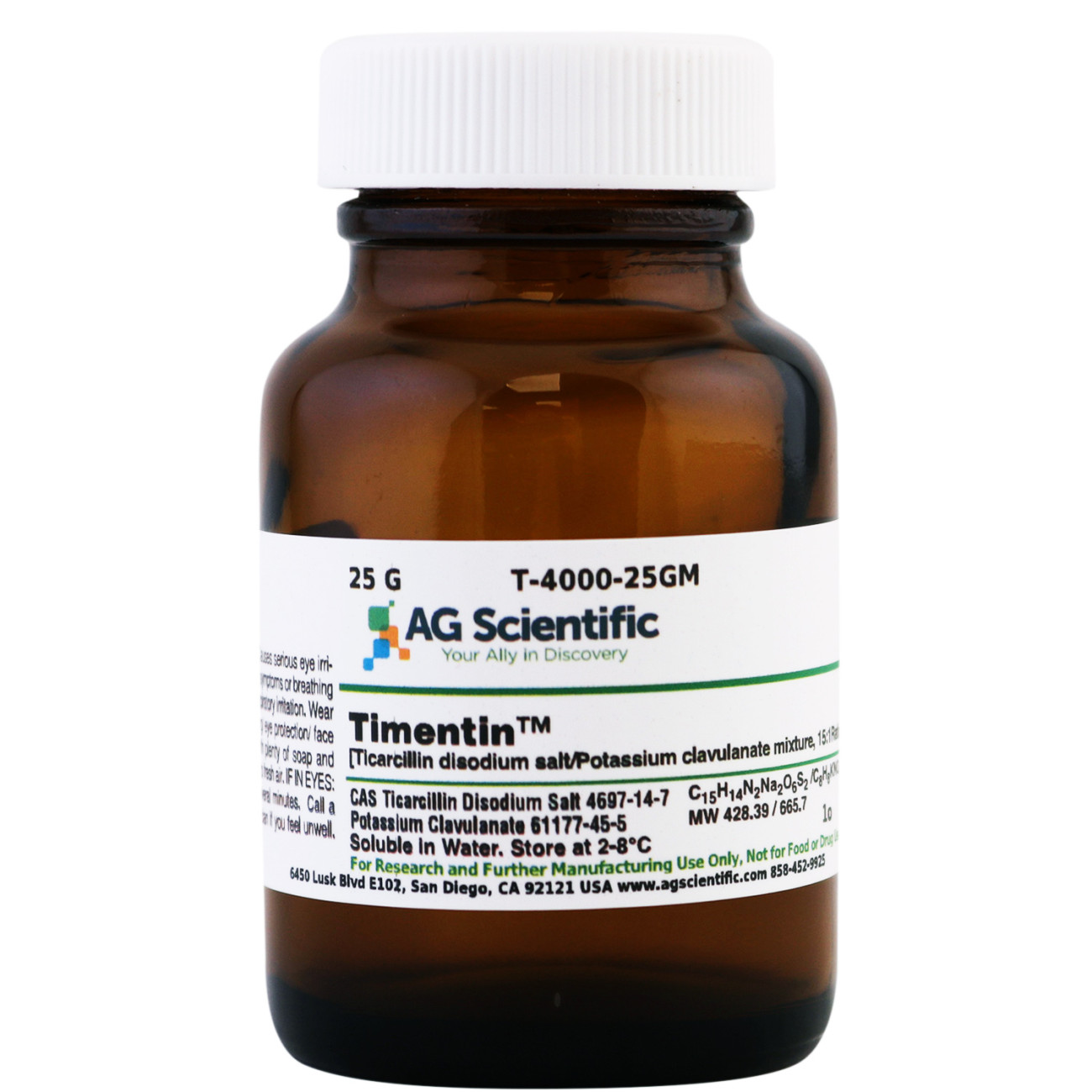 Timentin [Ticarcillin Disodium Salt / Potassium Clavulanate], USP Grade, 25 G