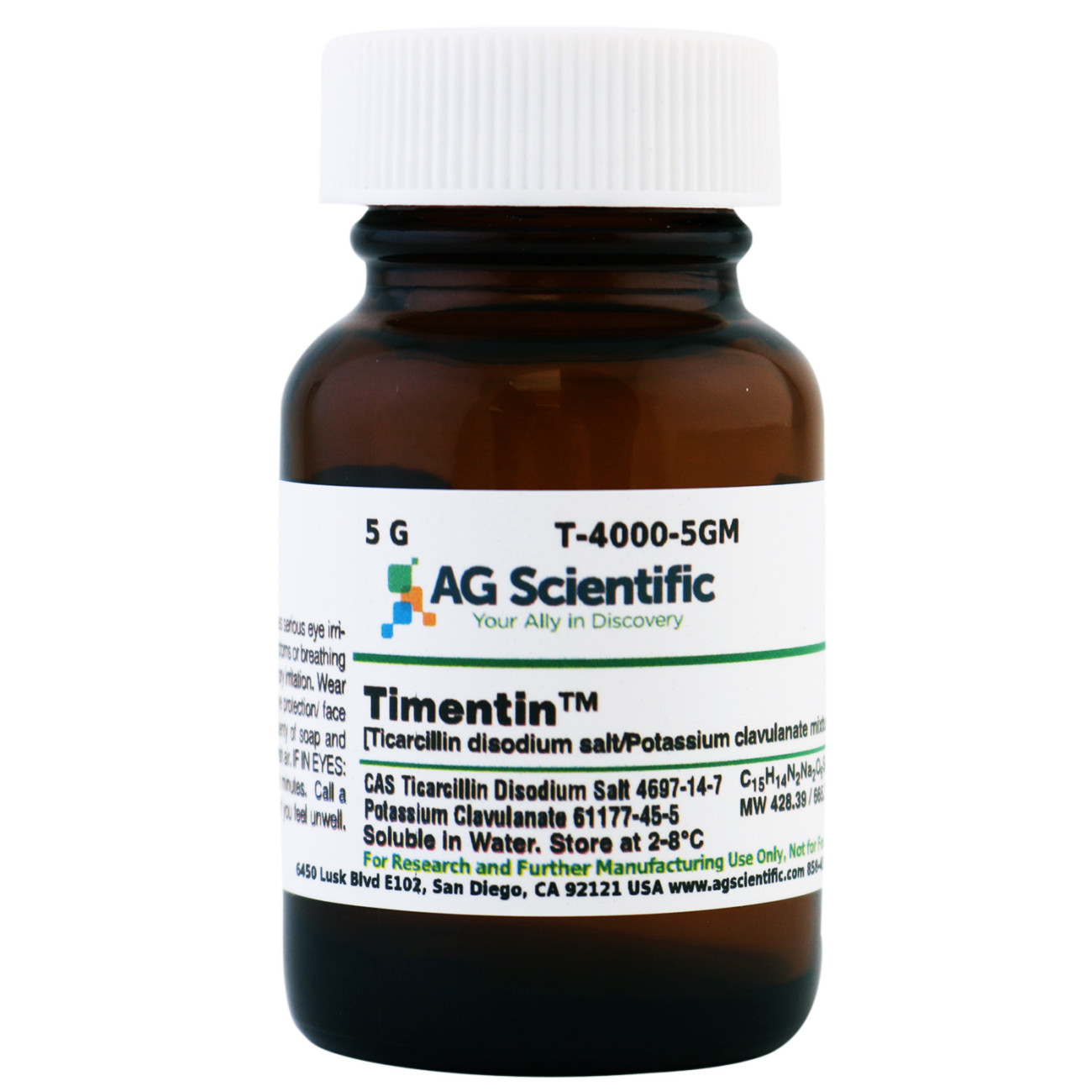Timentin [Ticarcillin Disodium Salt / Potassium Clavulanate], USP Grade, 5 G
