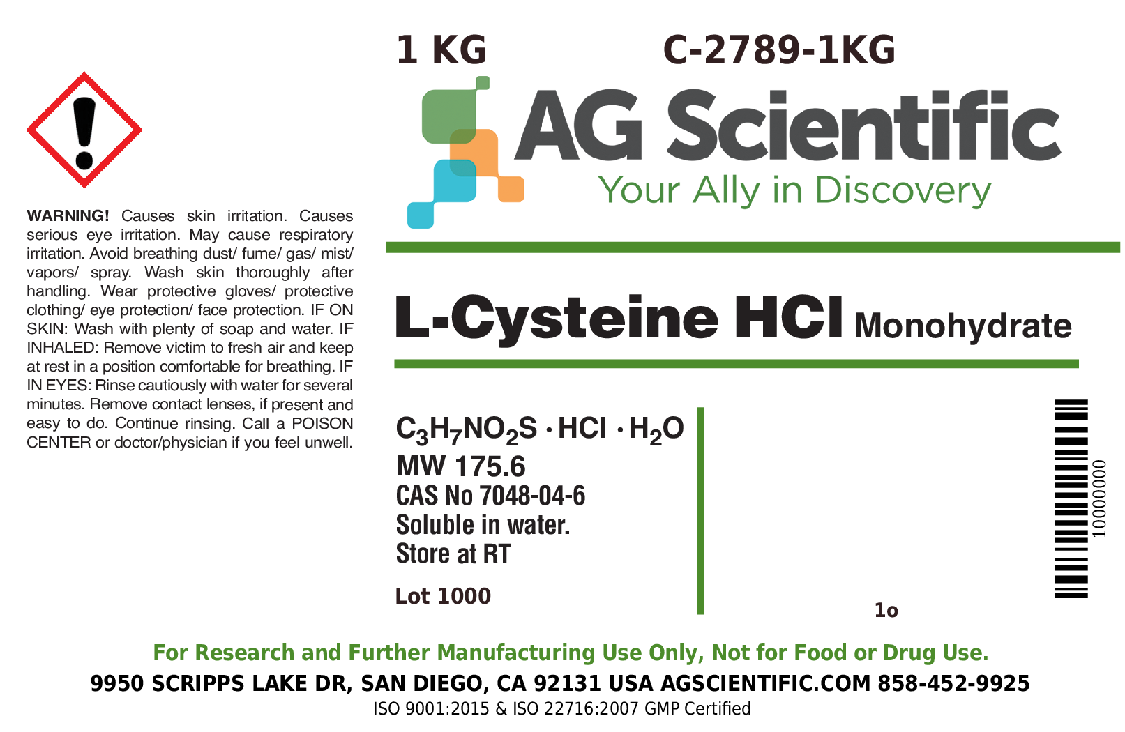 L-Cysteine Hydrochloride Monohydrate, 1 KG