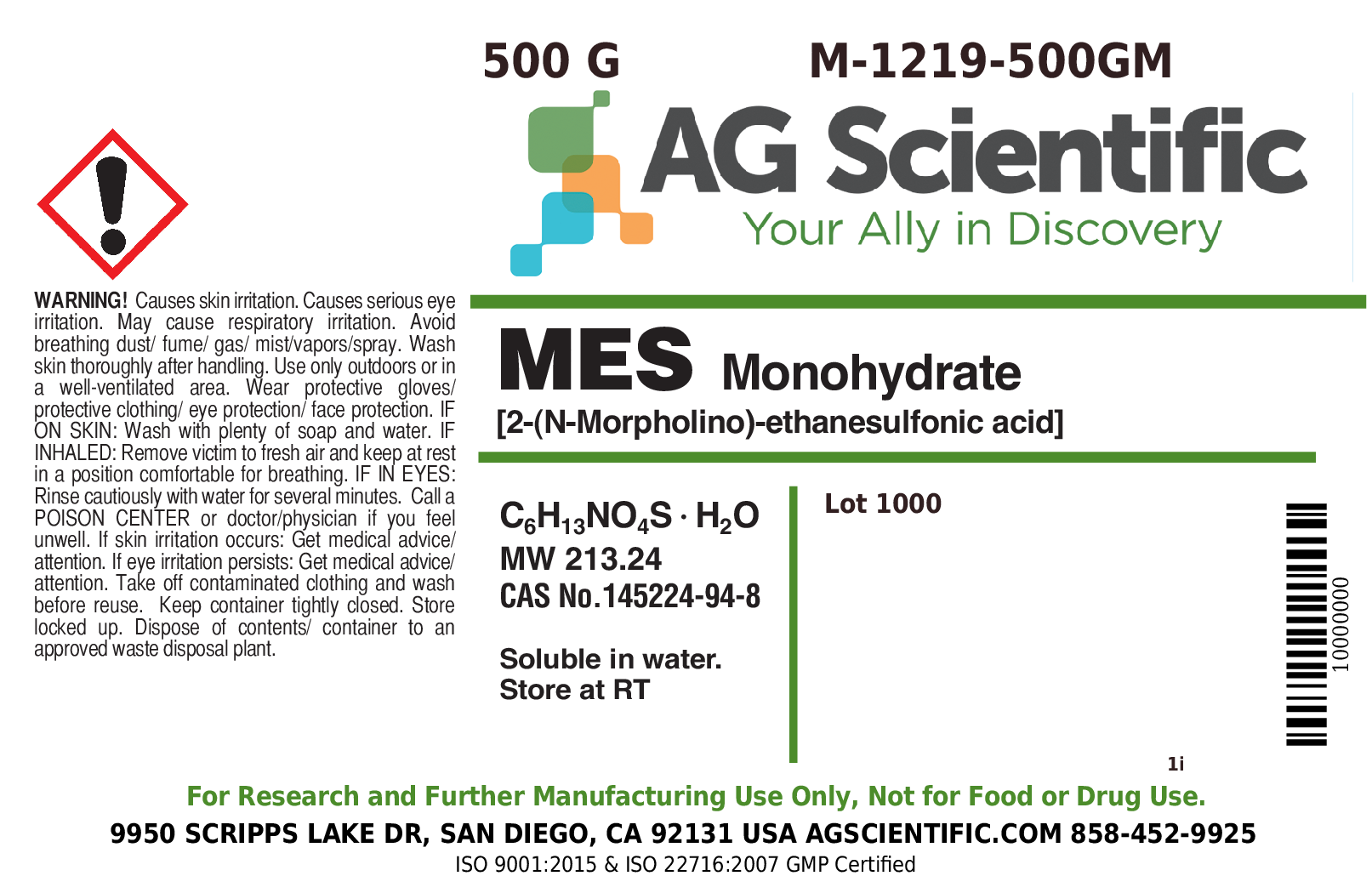 M-1219-500GM - MES Monohydrate, 500 G