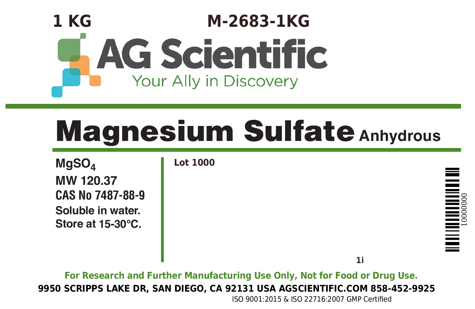 Magnesium Sulfate Anhydrous, 1 KG