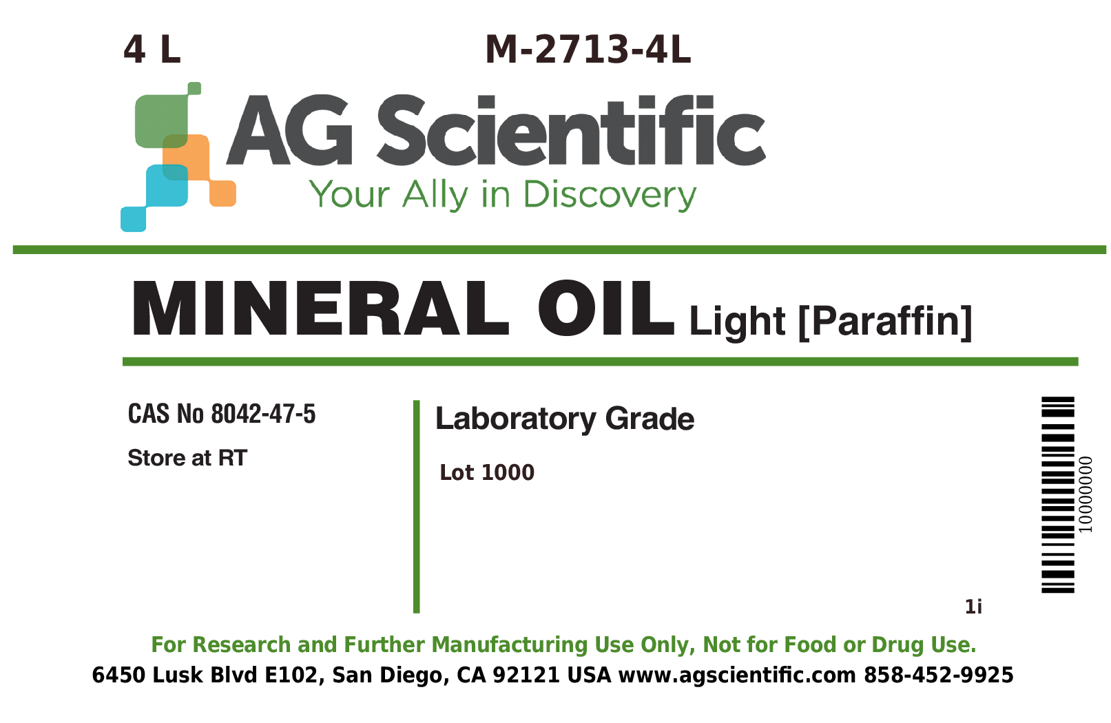 Research Products International Corp Mineral Oil [Paraffin], Light,  Laboratory